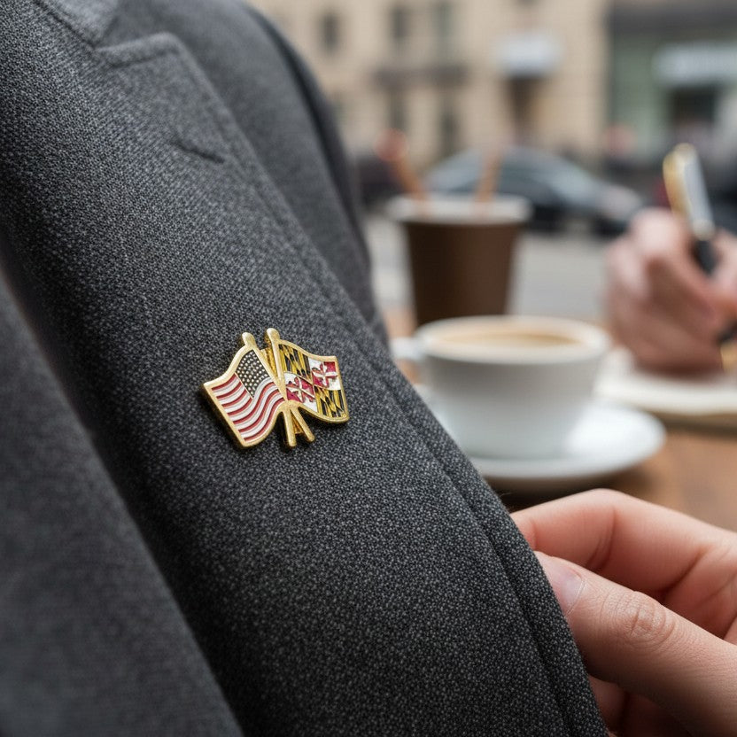 US and MD flag Lapel Pin