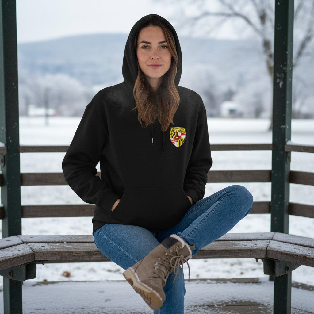 Black hooded sweatshirt full color patch