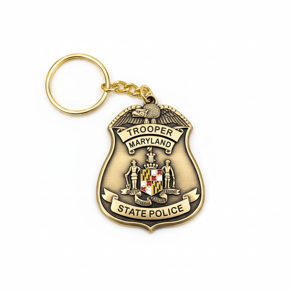 L Antique Brass Badge Keychain